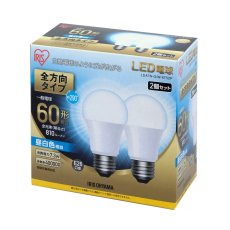 画像5: アイリスオーヤマ LED電球 全方向 E26 60型相当 2個セット IRIS OHYAMA LED Bulb E26 60W 2pack (5)