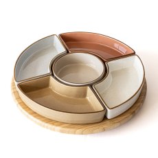 画像1: オーバーアンドバック オードブルプレート ５皿 竹製回転台付 over&back Bamboo Lazy Susan 5 Dishes (1)