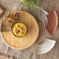 画像3: オーバーアンドバック オードブルプレート ５皿 竹製回転台付 over&back Bamboo Lazy Susan 5 Dishes (3)