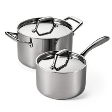 画像1: トラモンティーナ ステンレス 3層クラッドソースパンセット Tramontina Stainless Tri-Ply Clad Sauce Pan Set (1)