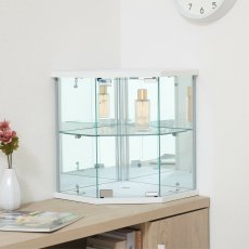 画像1: 卓上ガラスコレクションケース コーナー ホワイト Glass Collection Corner White (1)