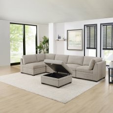 画像2: Thomasville 布製モジュラーソファ6ピース ベージュ 収納オットマン付 Thomasville 6-piece Modular Sofa Beige with Storage Ottoman (2)
