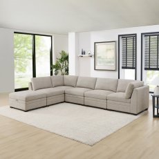 画像1: Thomasville 布製モジュラーソファ6ピース ベージュ 収納オットマン付 Thomasville 6-piece Modular Sofa Beige with Storage Ottoman (1)
