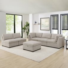 画像3: Thomasville 布製モジュラーソファ6ピース ベージュ 収納オットマン付 Thomasville 6-piece Modular Sofa Beige with Storage Ottoman (3)
